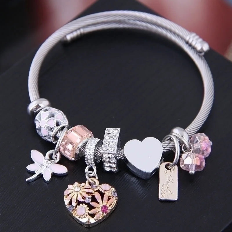 Bangle with charms and more Bracelet - Pink