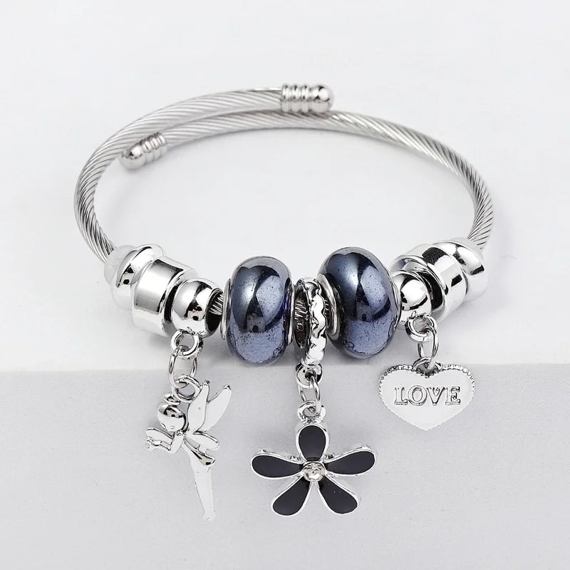 Bangle with Charms - Fairy Black Flower