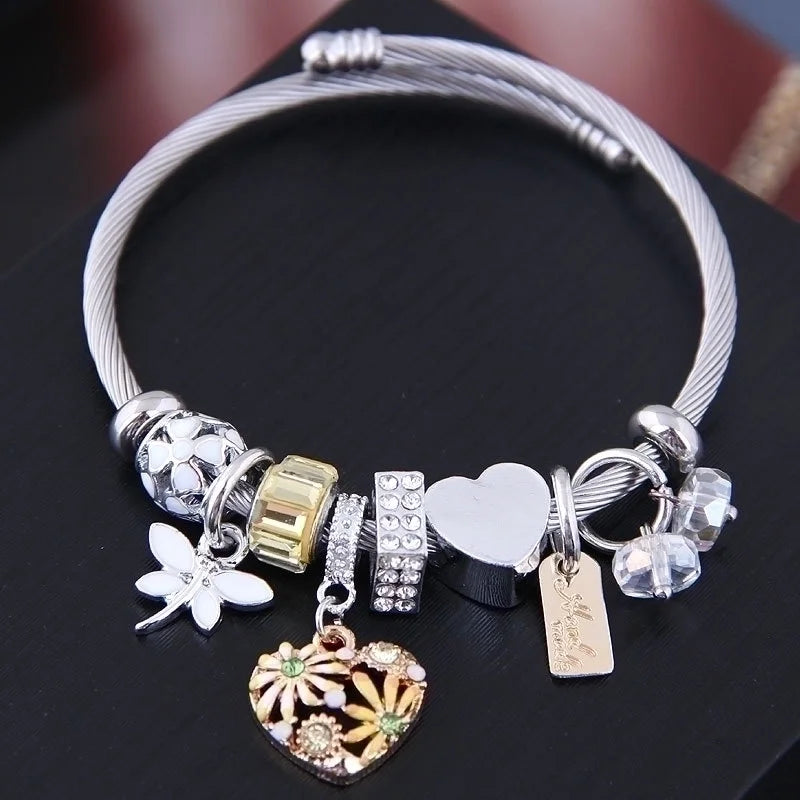 Bangle with Charms, Hearts and more Bracelet - Yellow