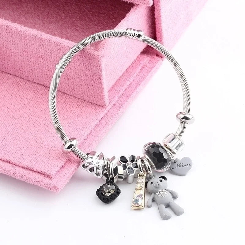 Bangle with Charms - Teddy bear Grey
