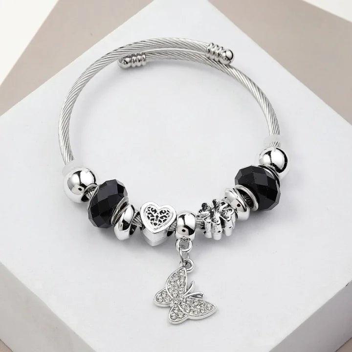 Bangle with Charms - Butterfly Black