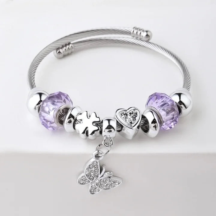 Bangle with Charms - Butterfly Purple