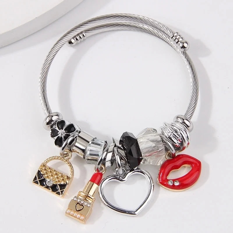 Bangle with Charms - Lipstick Black